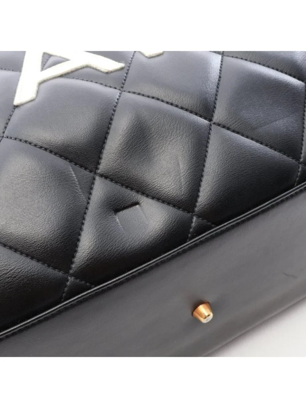 Chanel Boston Bag Quilted Logo Black Leather